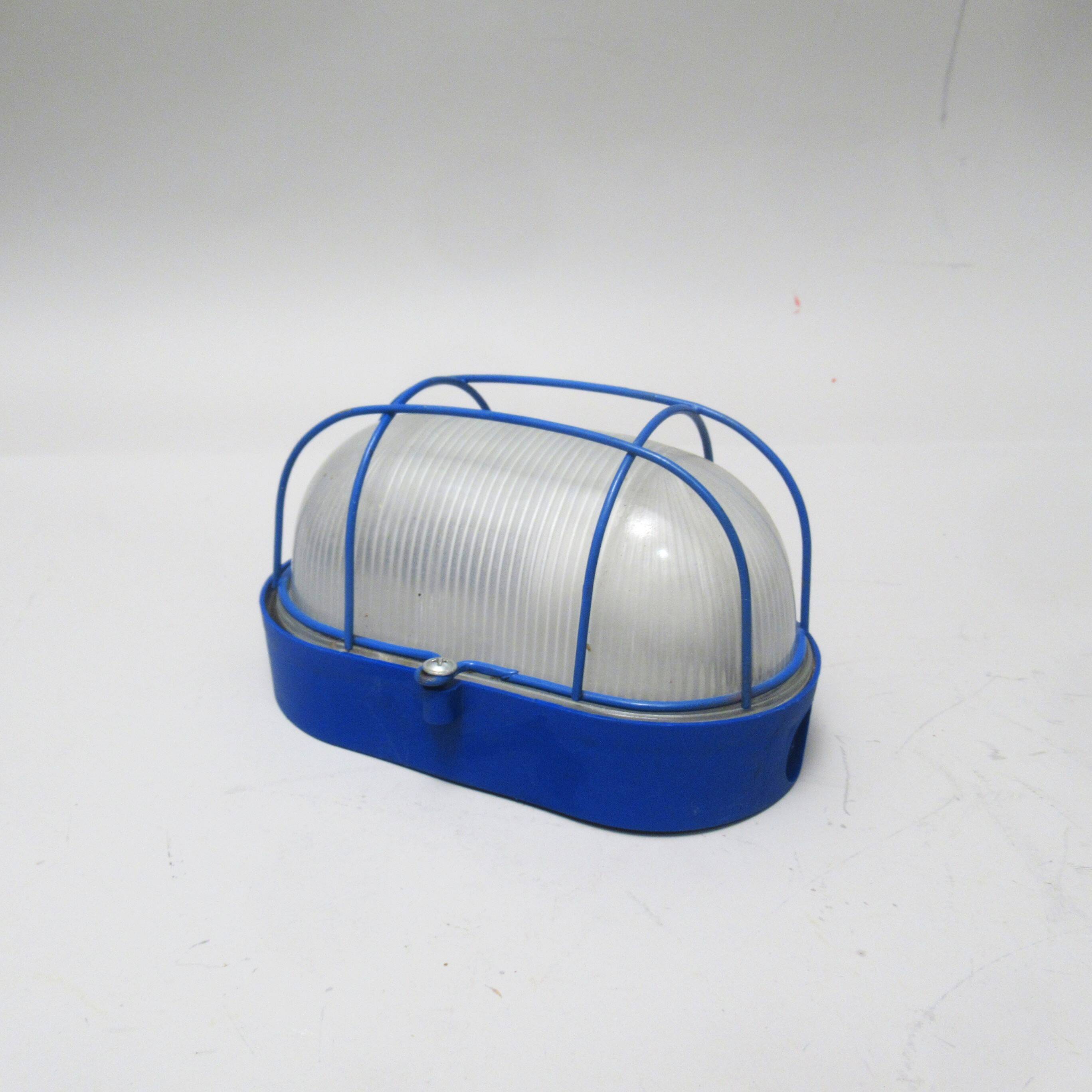 Blue industrial wall or ceiling light.