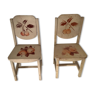 Chaises de poupée vintage années 30/40 en bois peint