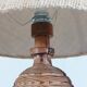 Rare vintage Mid Century brutalist flamed pine table lamp  by Temde