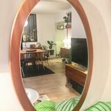 Mirror Scandinavian teak oval 36x57cm