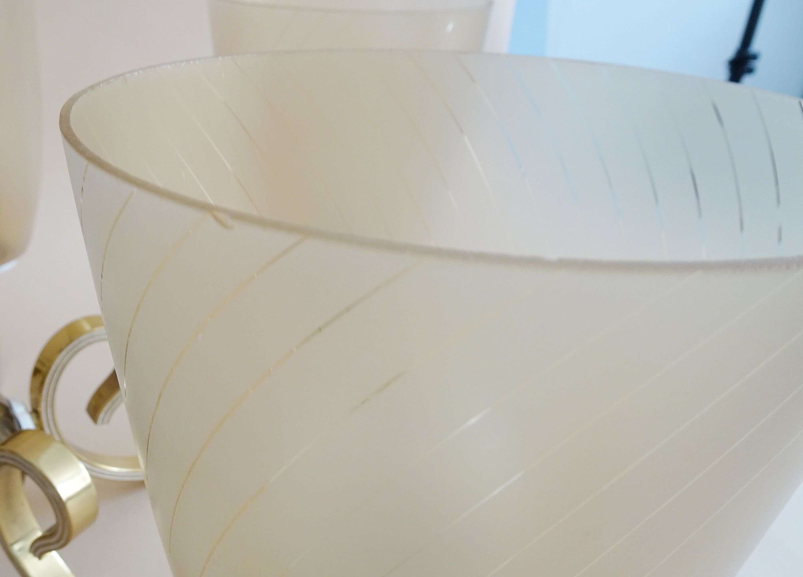 Five-armed chandelier made of brass and glass