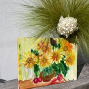 Huile sur toile d’un bouquet de tournesols