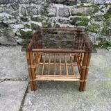 Square coffee table in smoked glass and bamboo, 1970