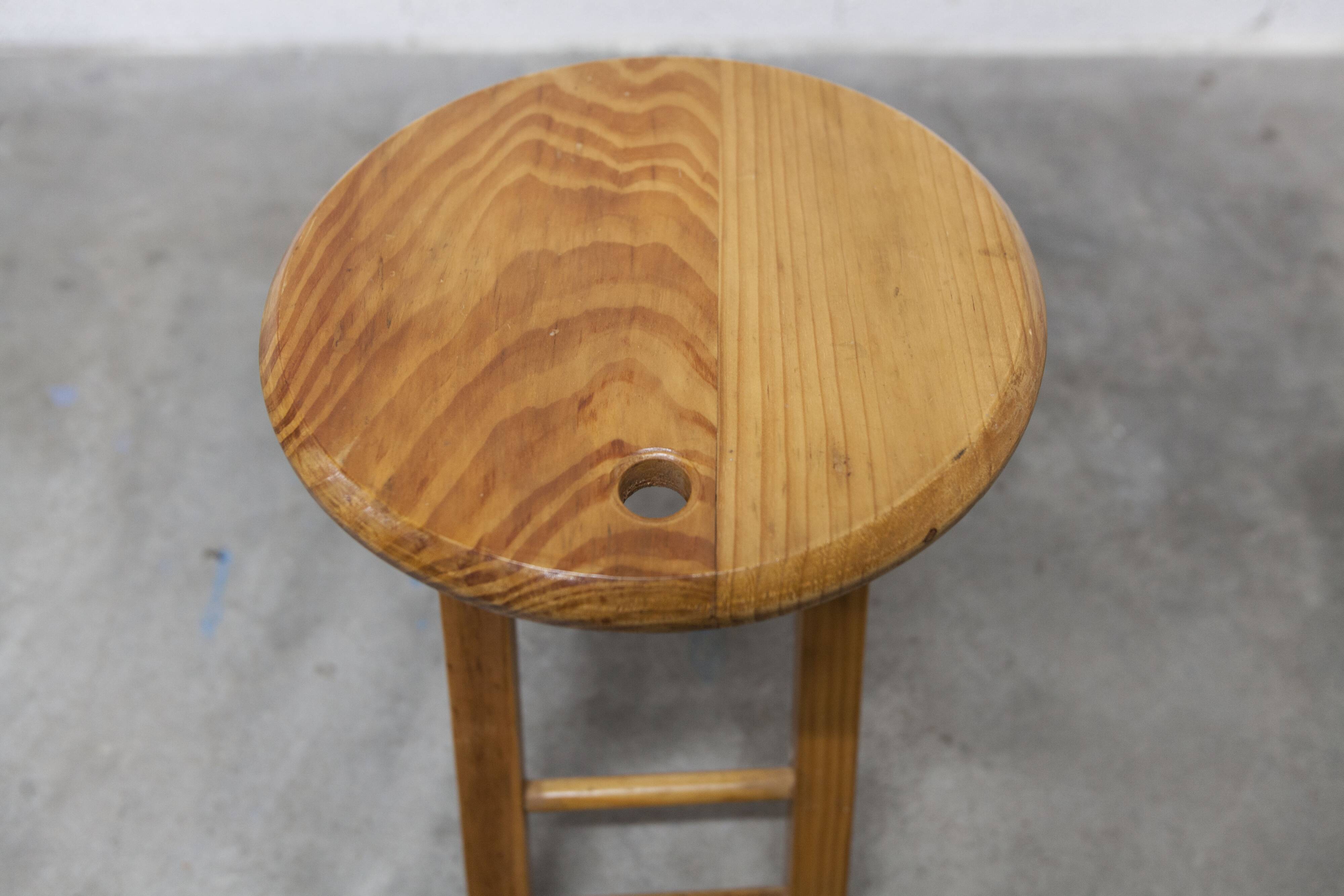 Folding stool by Roger Tallon in pine, 1960