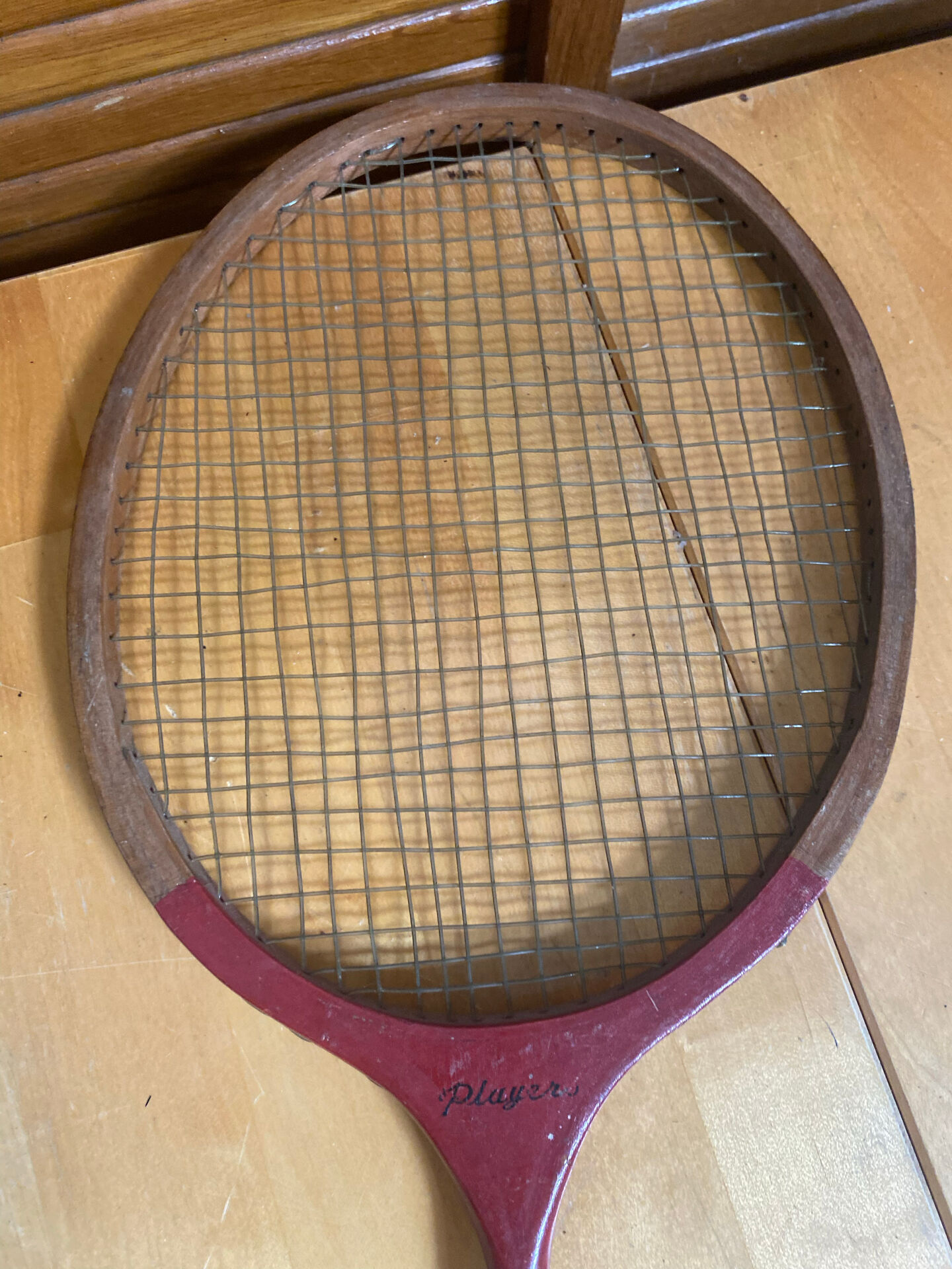 Paire raquette ancienne badminton player bois vintage
