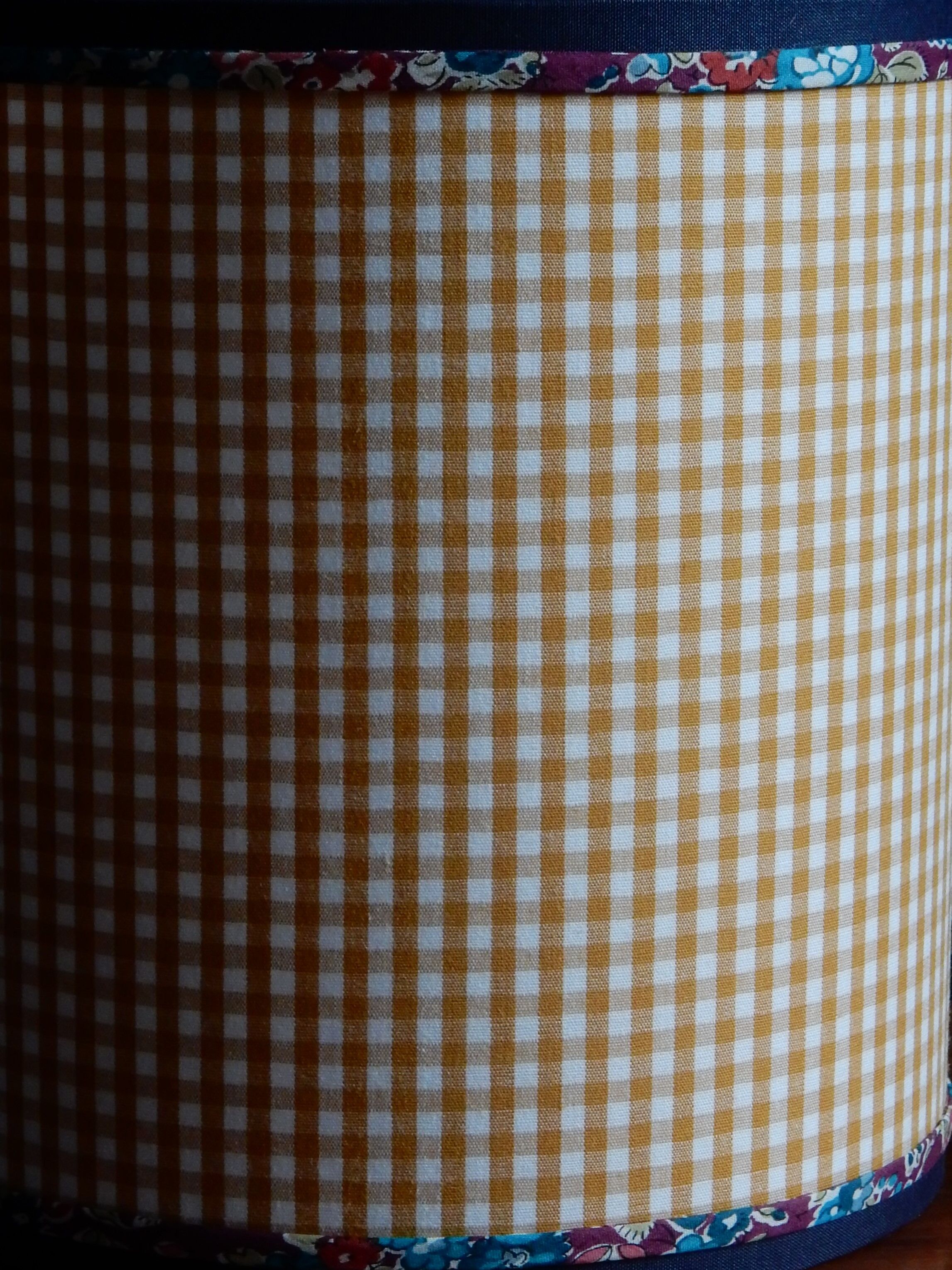 Cylindrical lampshade gingham fabric and liberty