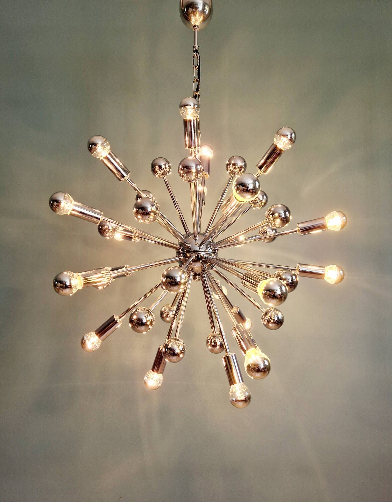 Lustre Sputnik XXL en métal chromé, années 70