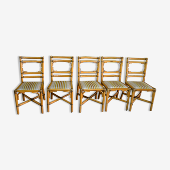 5 chairs bamboo rattan years 60/70