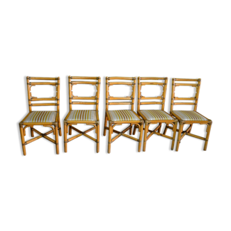 5 chairs bamboo rattan years 60/70