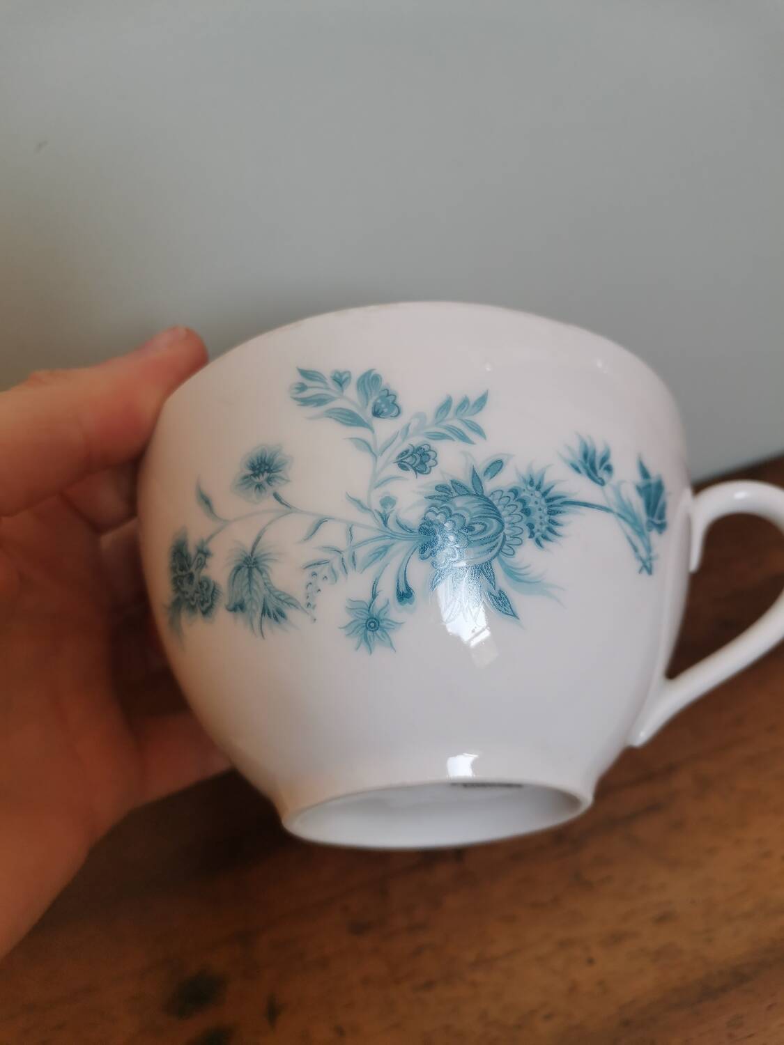 Large vintage Limoges France Giraud porcelain cup with blue flower pattern