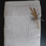 Old linen yarn embroidered and monogrammed