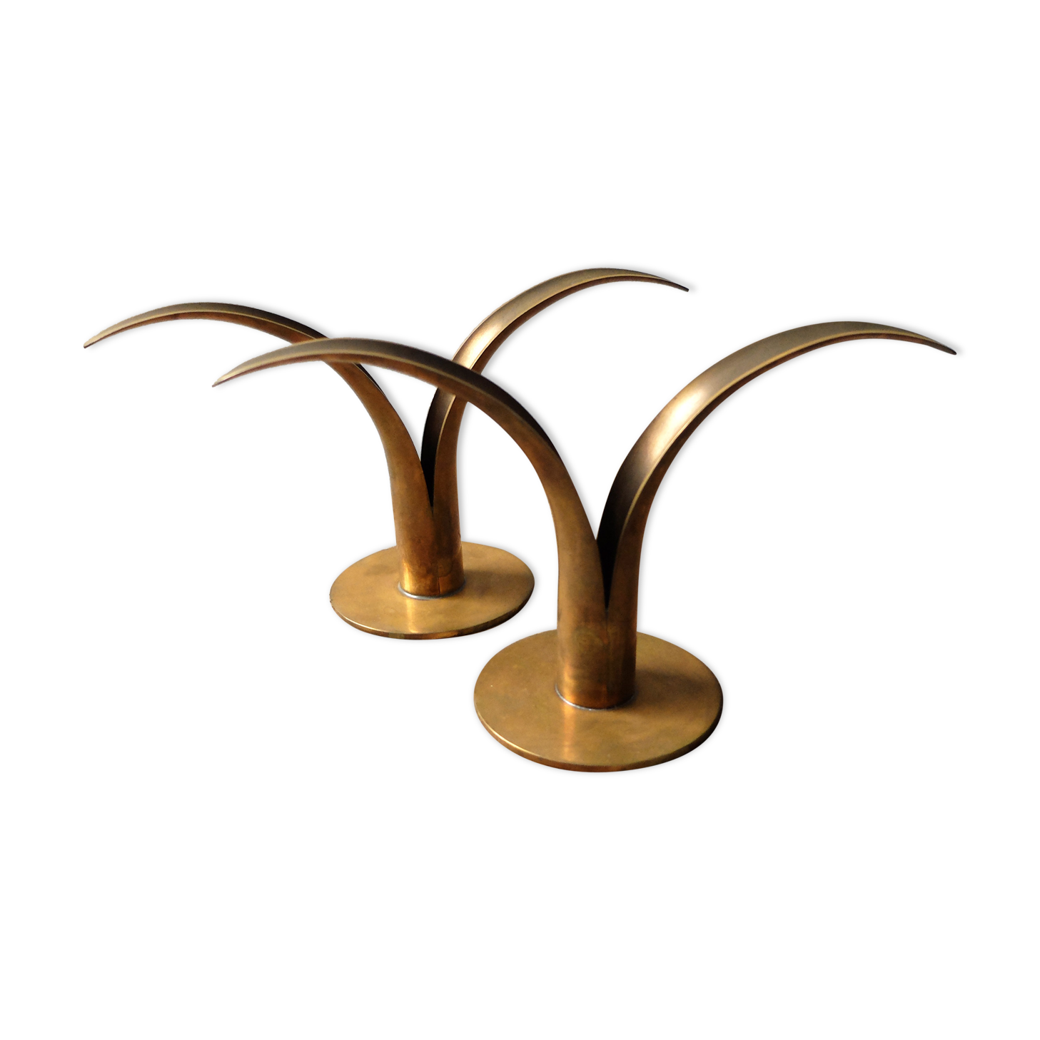 Pair of candlesticks LILY Ystad Metall Sweden brass Ivar Alenius Björk