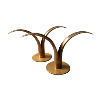 Pair of candlesticks LILY Ystad Metall Sweden brass Ivar Alenius Björk