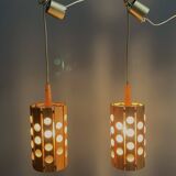 Set of 2 wood hang lamps 1970s