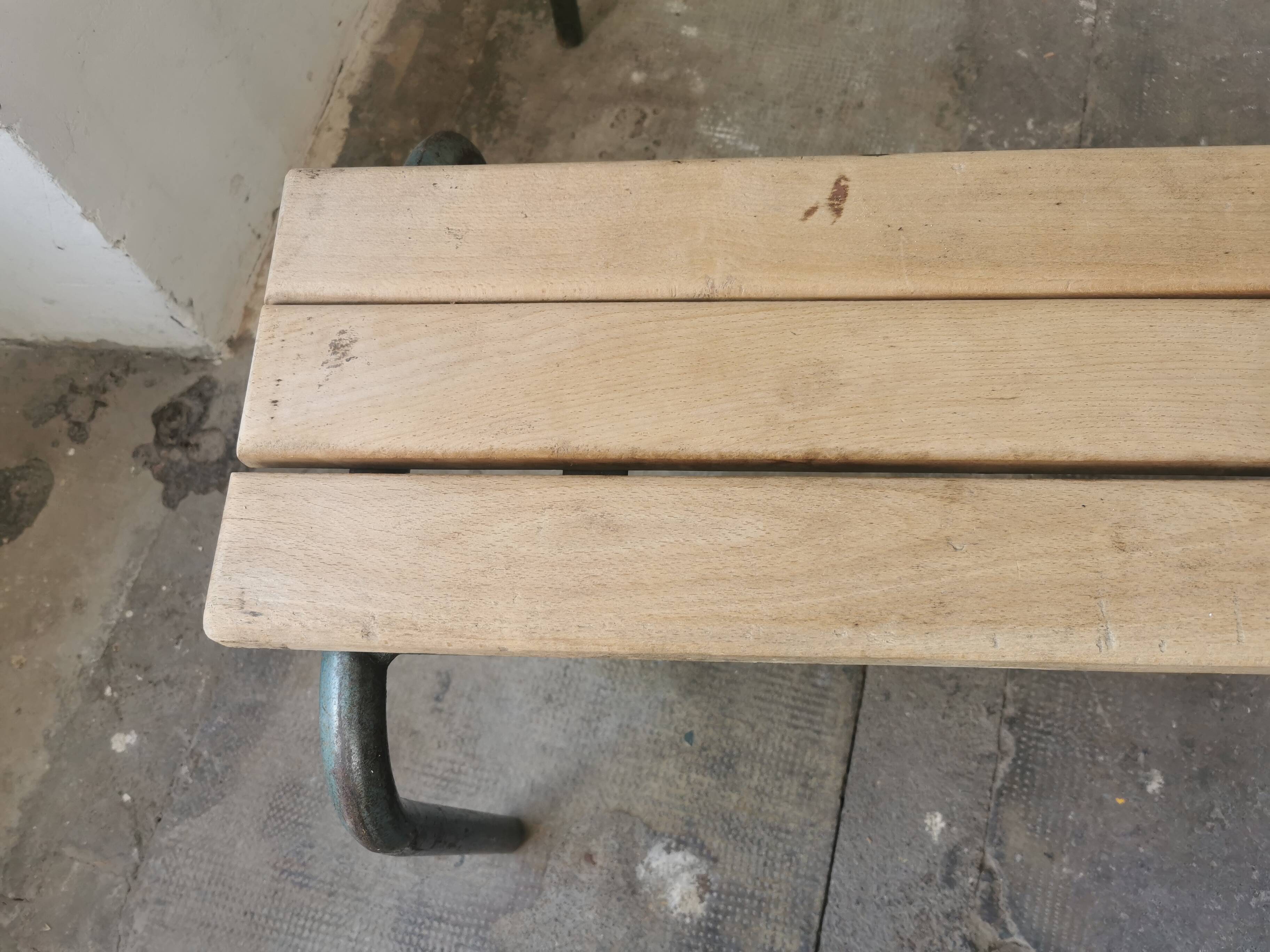 Pair of vintage metal and wood school benches
