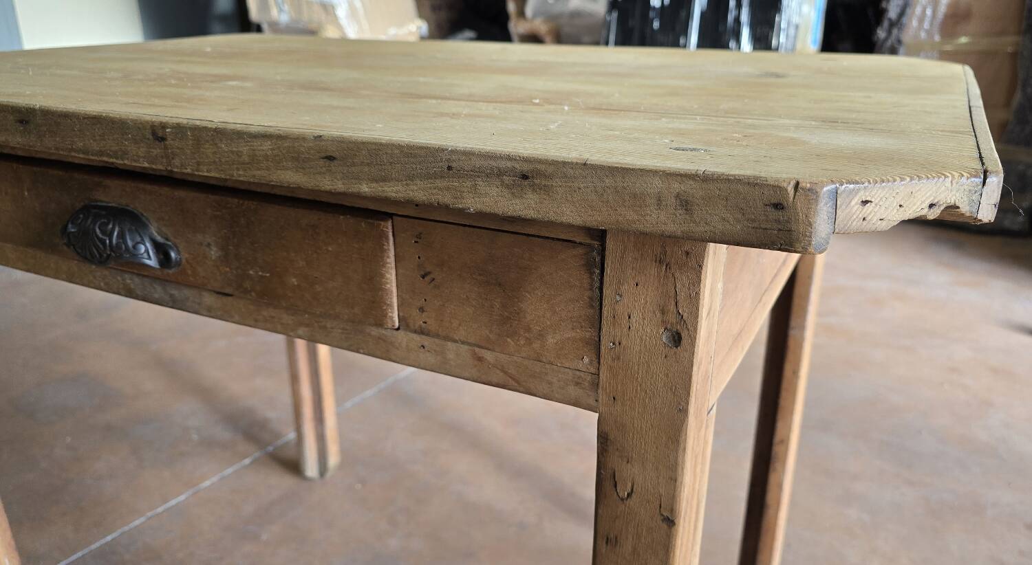 Antique wooden farmhouse table with drawer – 19th / early 20th century