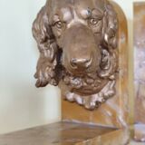 Pair of dog head bookends in spelter on marble slab, signed Lecourtier - sculptures