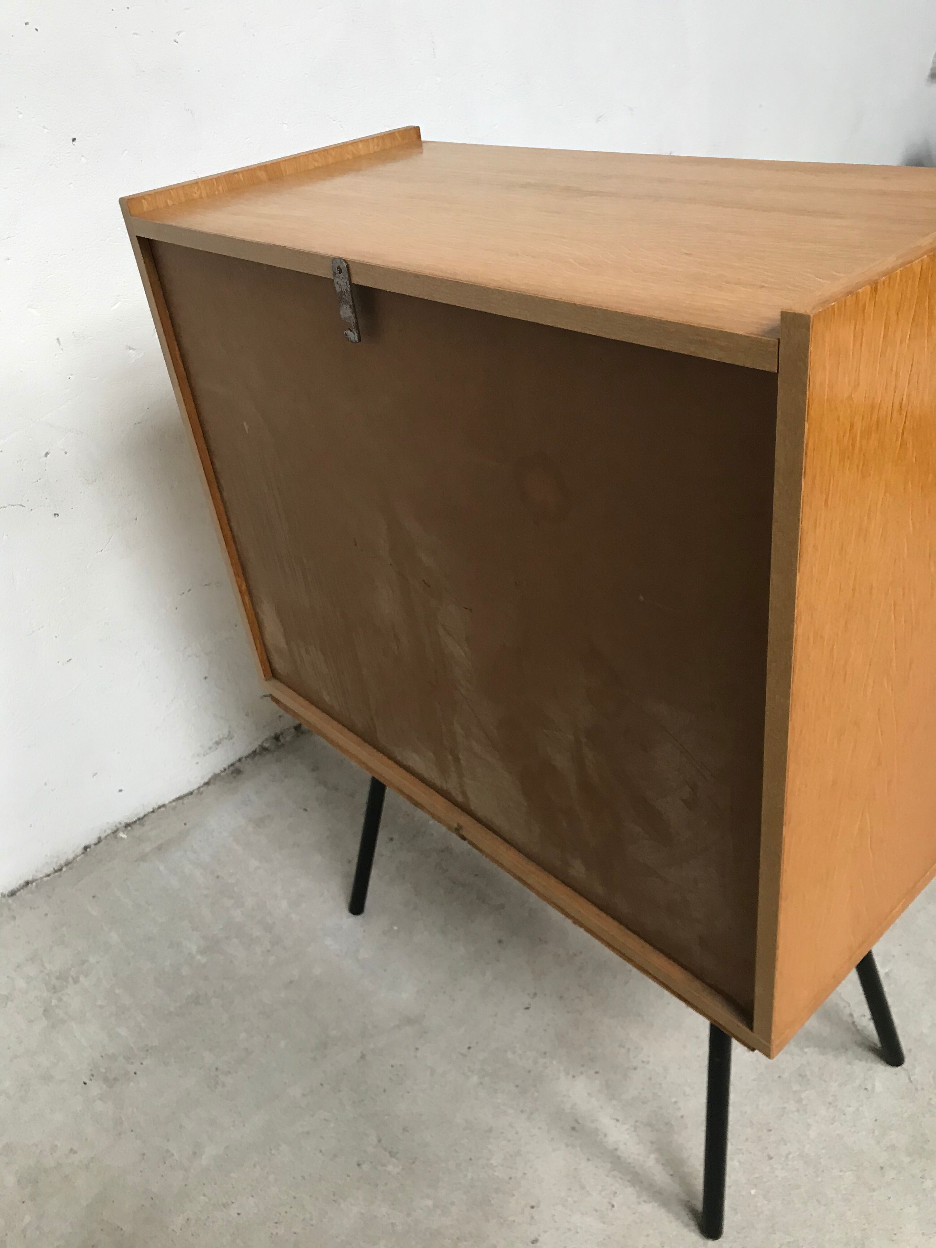Showcase small storage cabinet vintage blond wood 60s