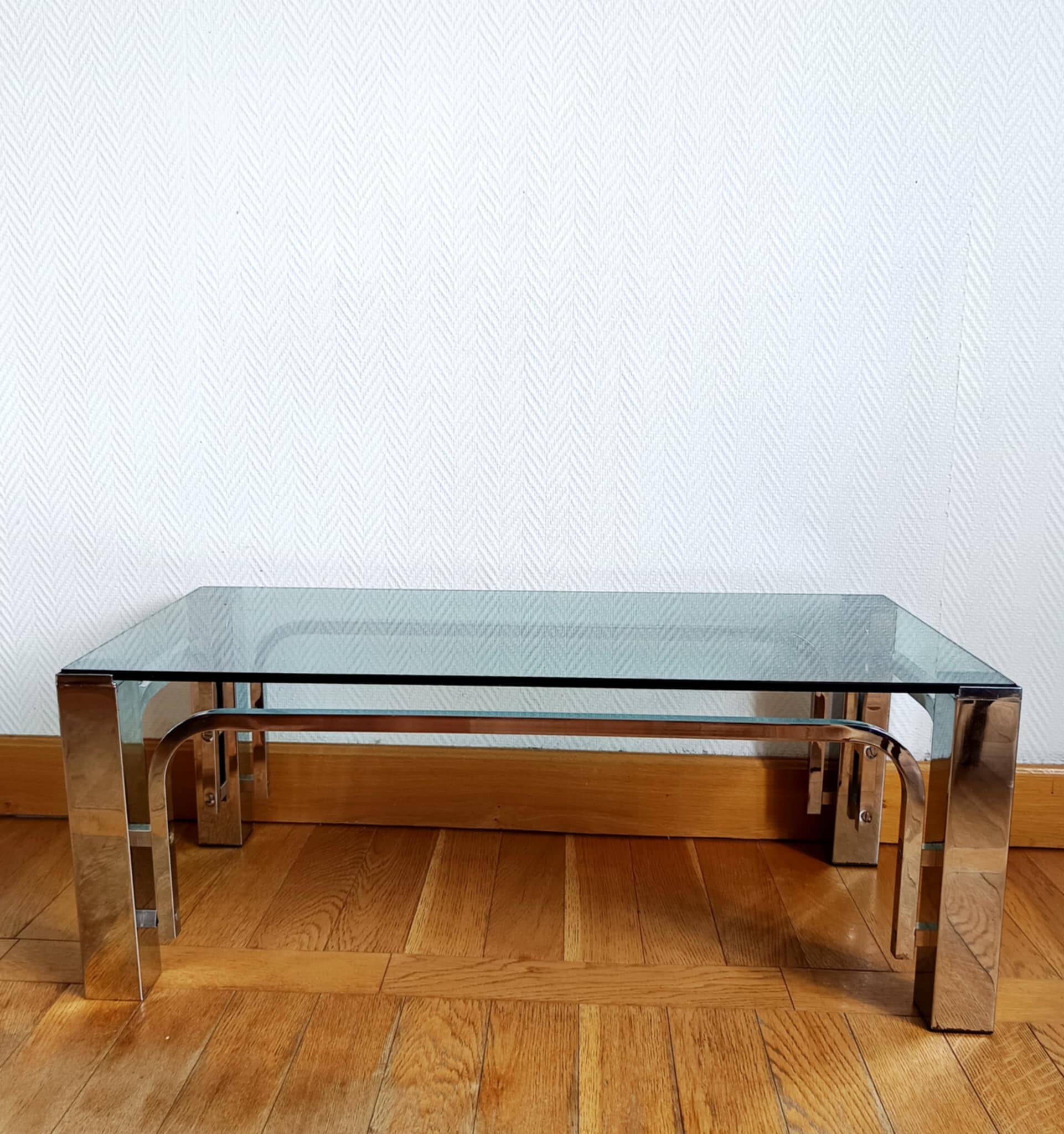 1970s chrome metal designer coffee table