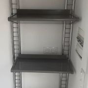 Large chrome wall shelf, aluminium and metal, 1970s industrial, 220cm.
