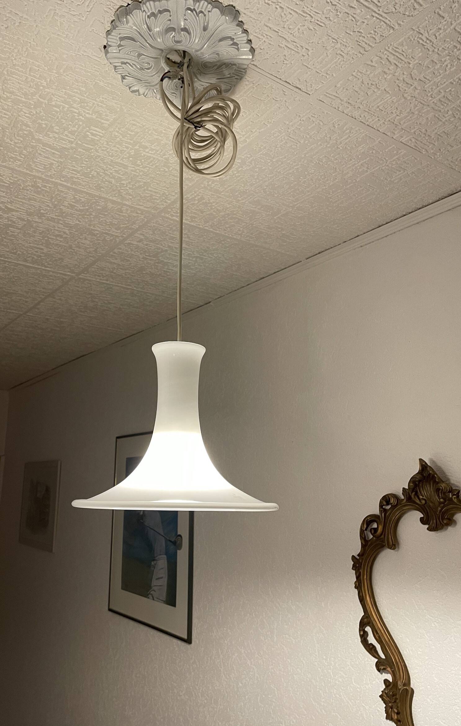 Vintage Scandinavian pendant light "Mandarin" in opaline by Michael Bang for Holmegaard, Denmark 1980s