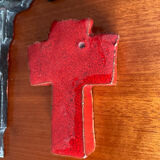 Vintage pair of glazed terracotta crosses