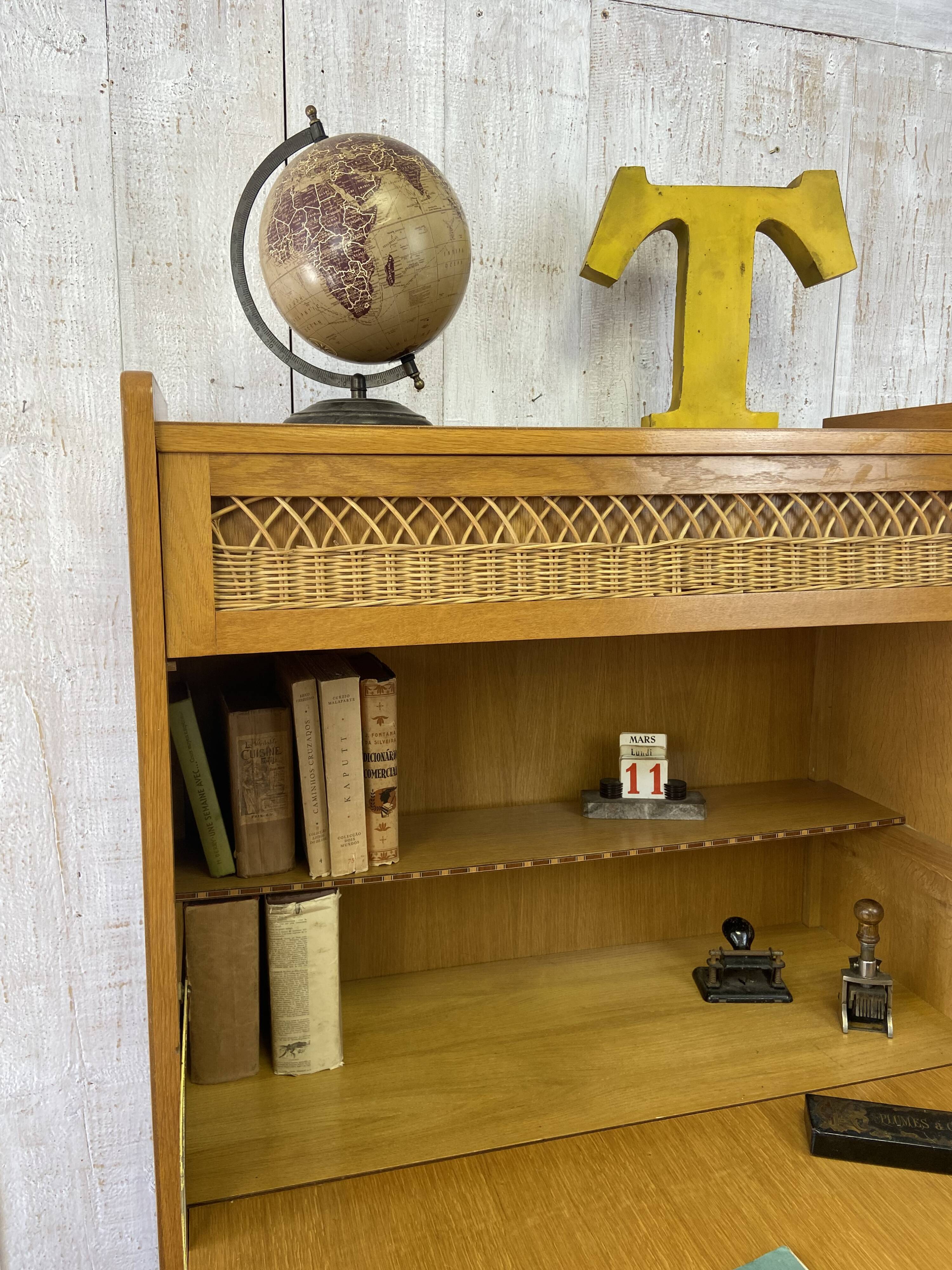 Secrétaire bois/osier vintage