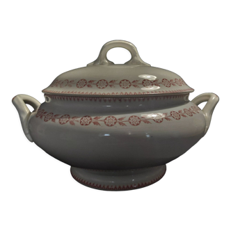 Earthenware tureen Gien decoration Athens pink