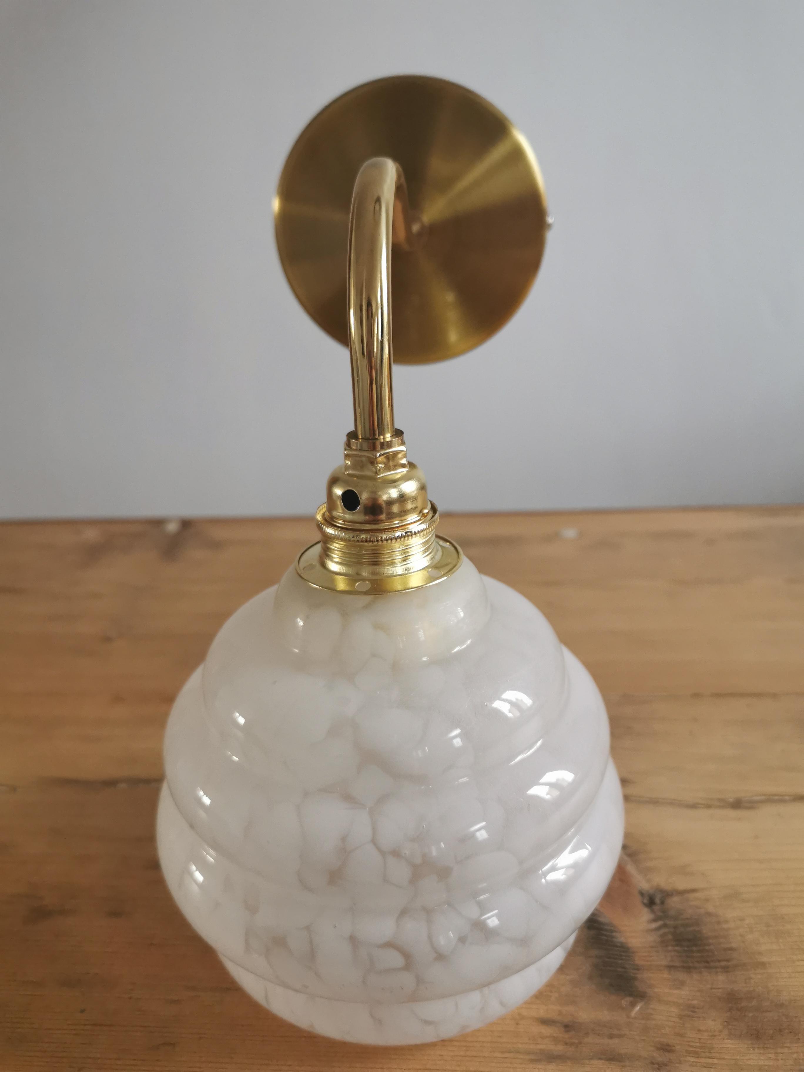 Vintage lampshade wall lamp in white Clichy glass