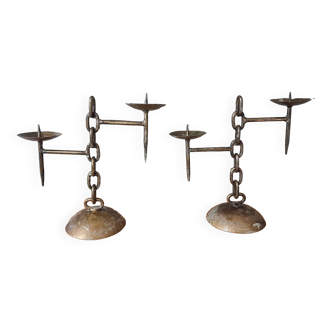 Pair of 70s design chain candlestick candelabra