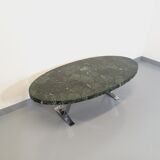 Vintage oval coffee table in stone and chromed metal from the 70s