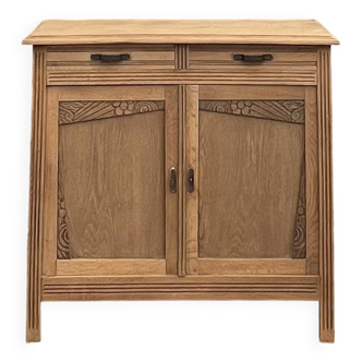 Buffet parisien ancien en chêne massif brut, 2 tiroirs, rénové