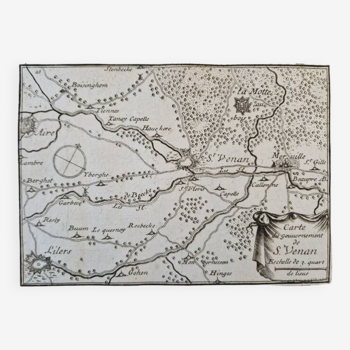17th century copper engraving "Map of the government of Saint Venan" By Pontault de Beaulieu