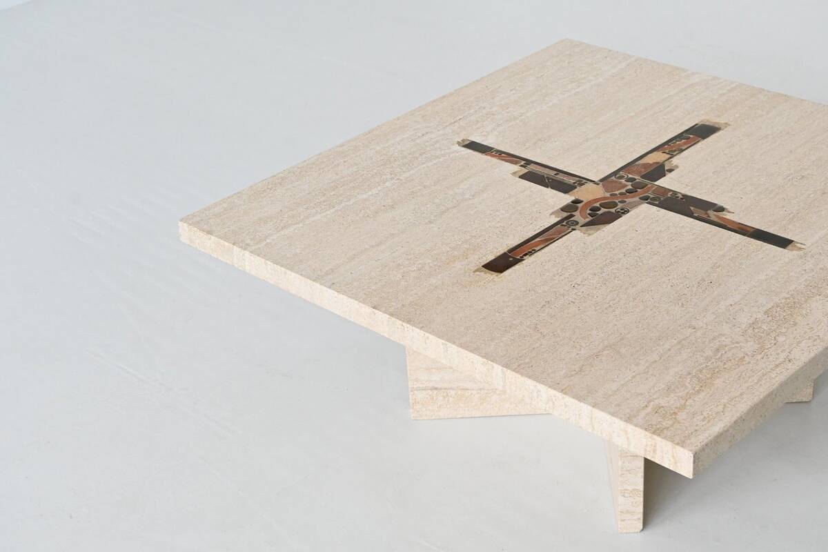 Paul Kingma artwork coffee table in travertine, The Netherlands, 1980