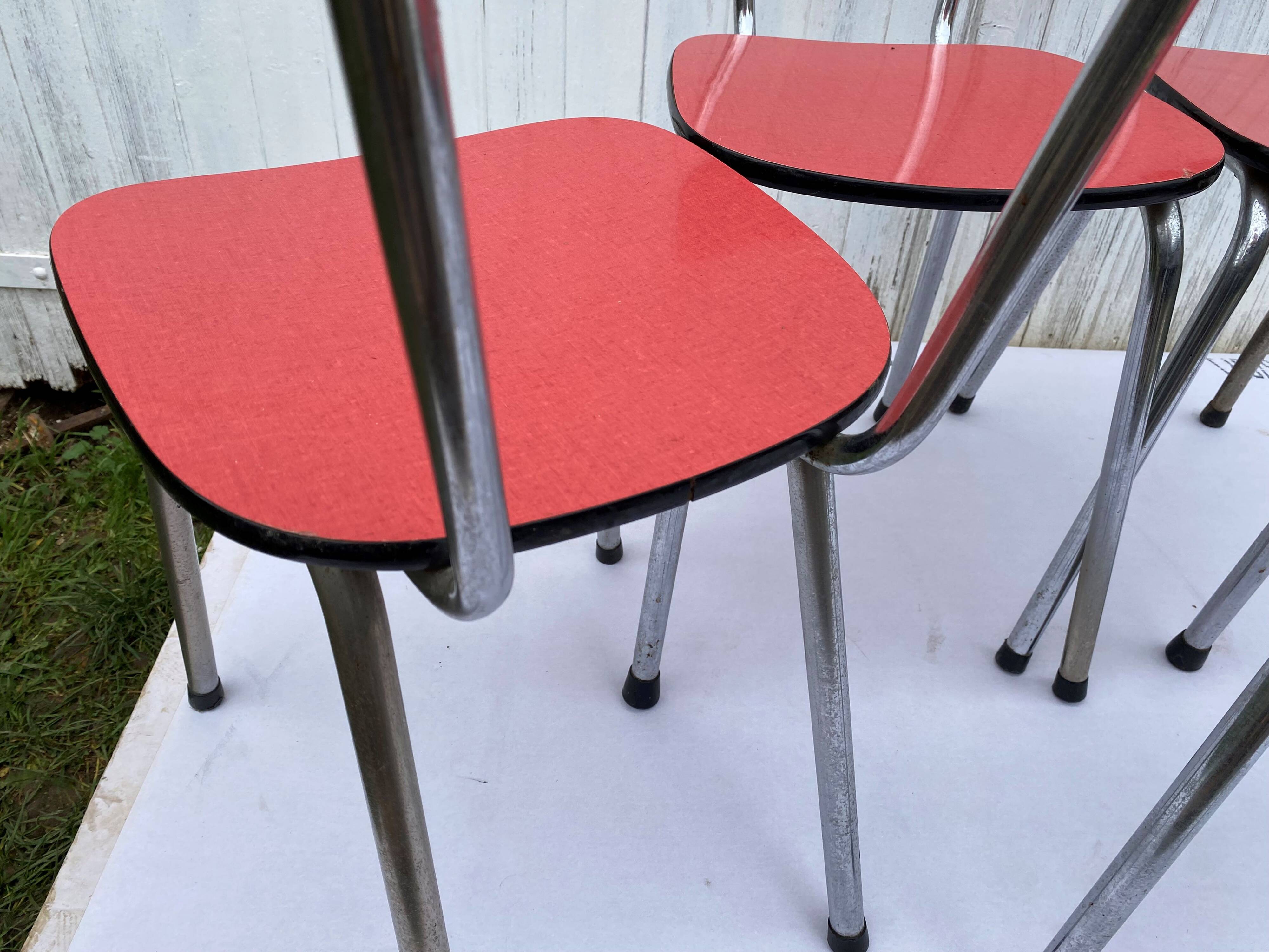 Set of 4 vintage chairs in pop red formica 1960s