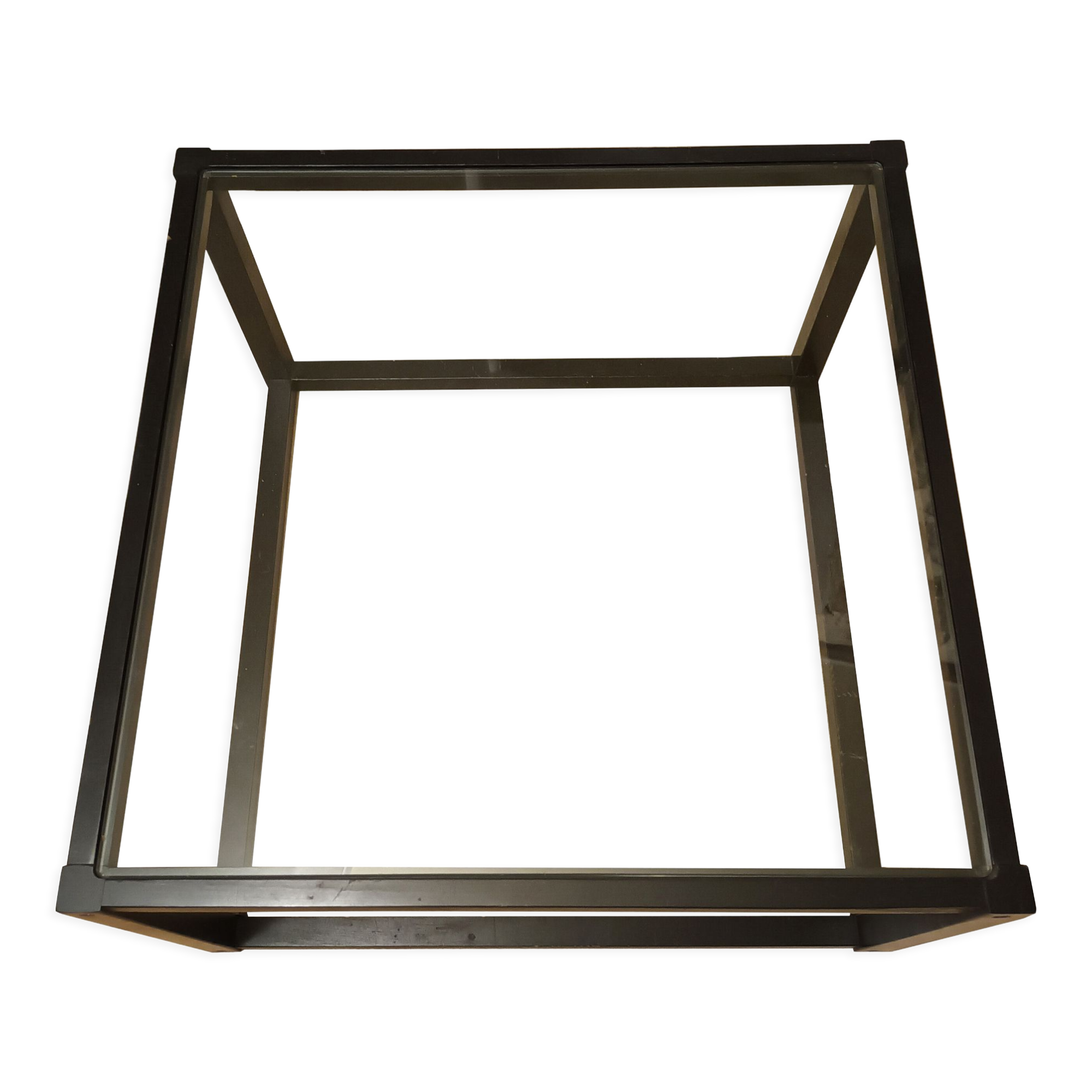 Table basse carrée ou bout de canapé verre et bois noir