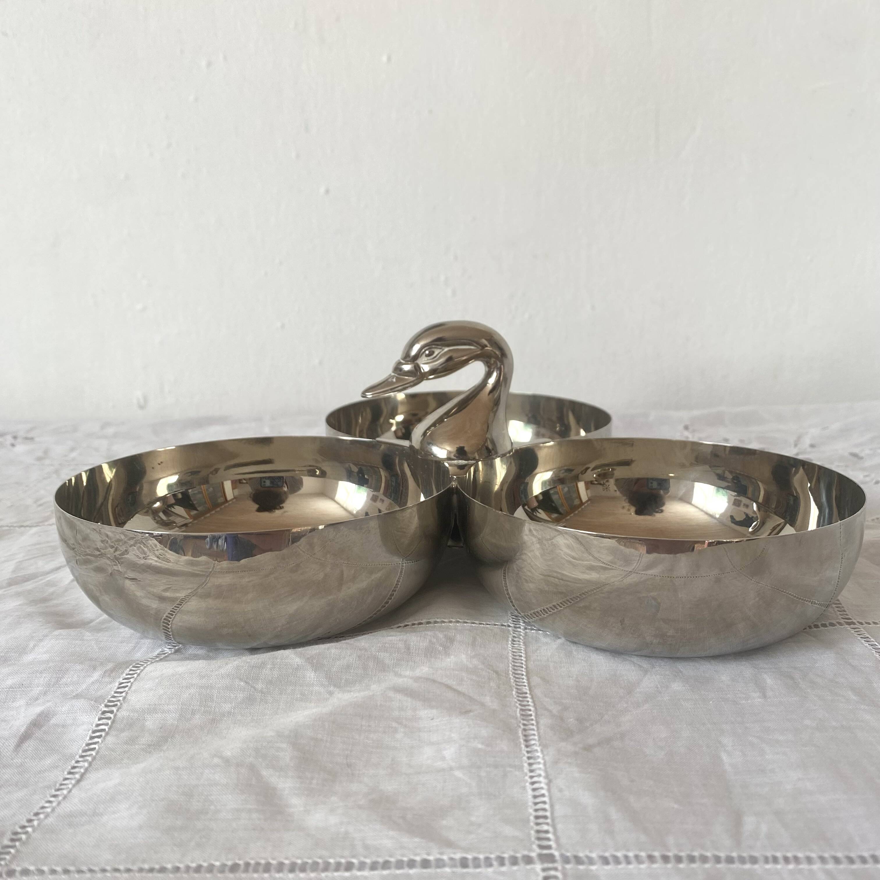 Silver-plated duck serving dish