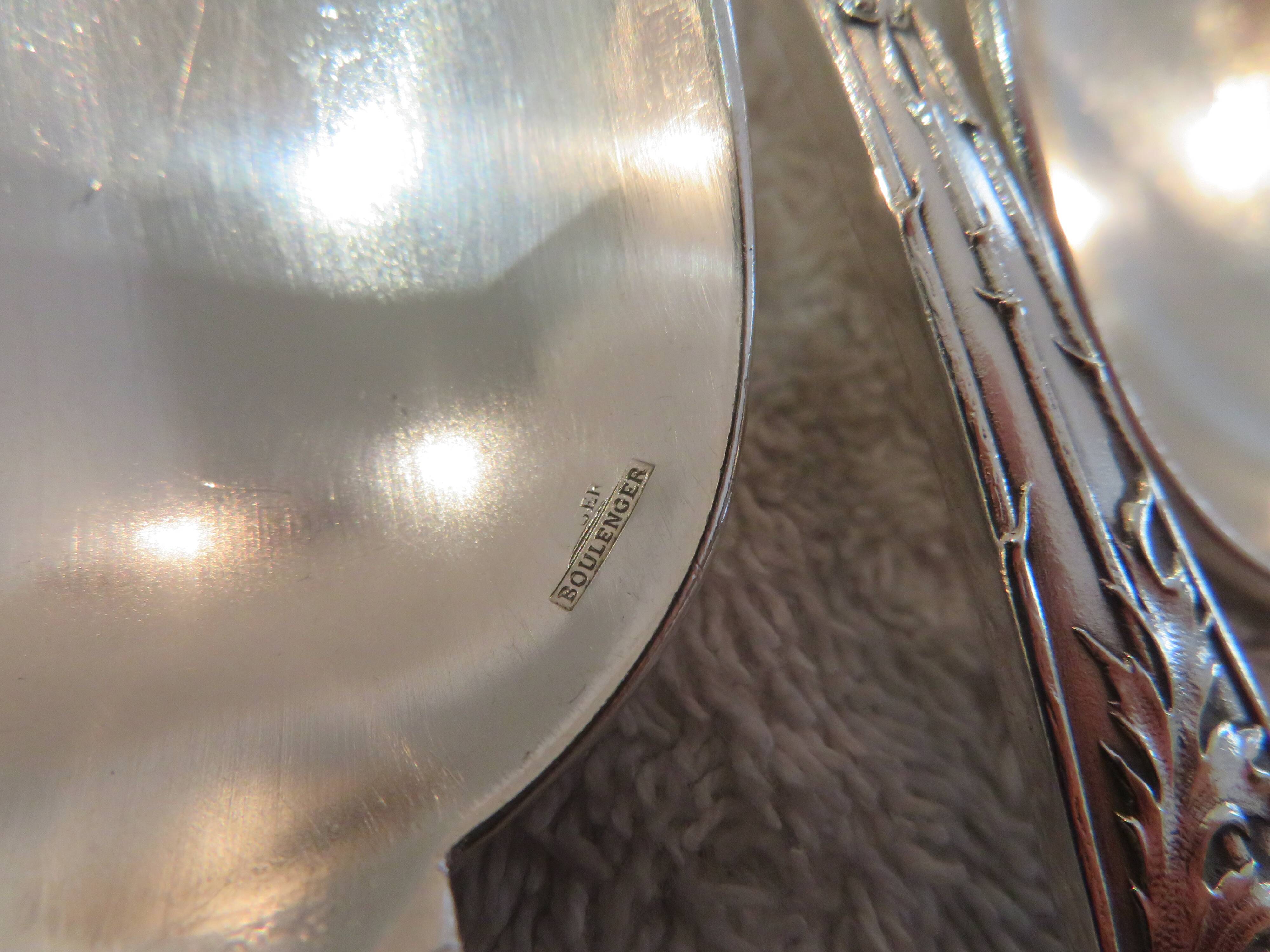 12 silver plated soup spoons by Boulenger, Art Nouveau Chardons