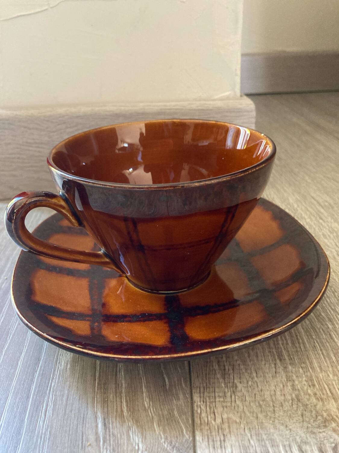Luneville Badonviller earthenware cup and saucer