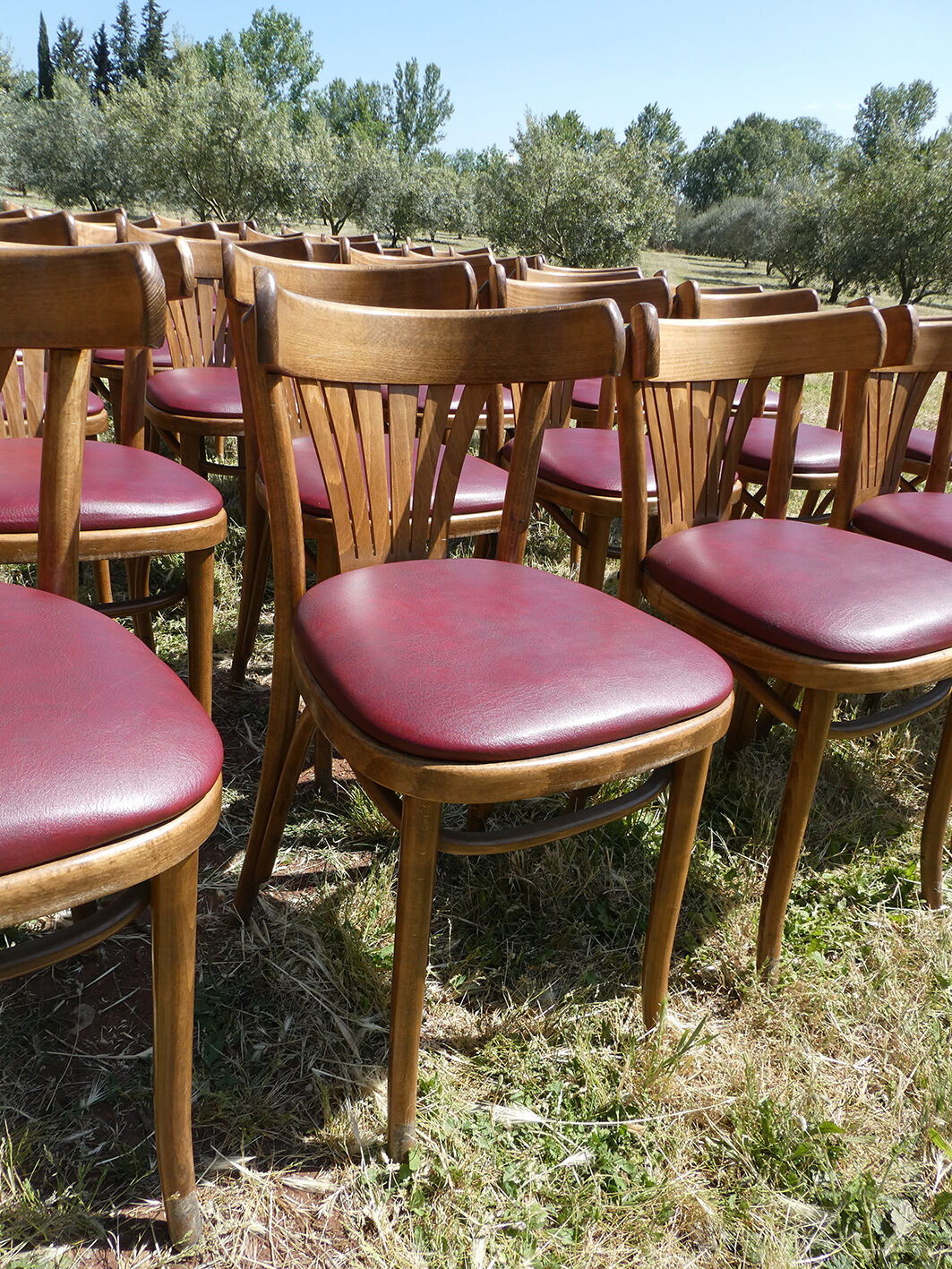 Set of 41 bistro chairs seated red skaï