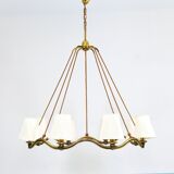 Large Viennese Modernism curved brass wave chandelier by Hugo Gorge, 1940s