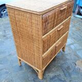 Dresser Vintage wood and woven natural rattan