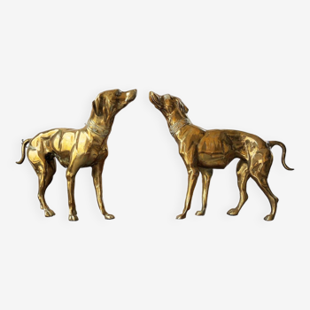 Duo of brass dog statuettes