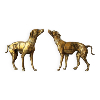 Duo of brass dog statuettes