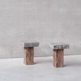 Pair of wooden and stone pedestals or side tables (no.3)