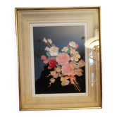 cadre ancien vitré avec déco fleur vintage