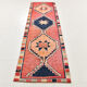 3x9 Somon Red & Dark Blue Hallway Runner Rug