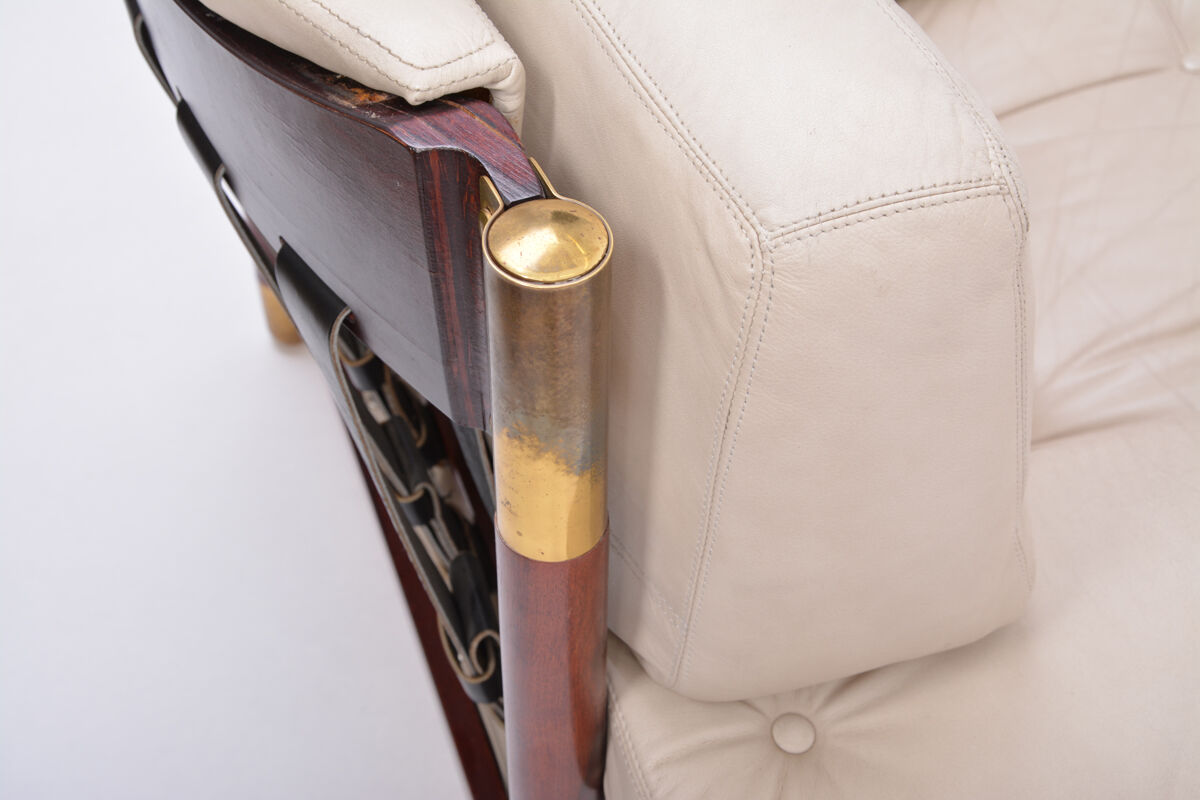 Beige Midcentury Lounge Chair with Ottoman Model "Sella" by Carlo de Carli