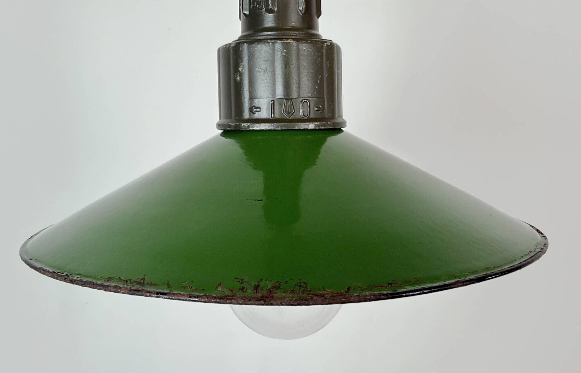 Industrial Green Enamel Military Pendant Lamp with Cast Aluminium Top, 1960