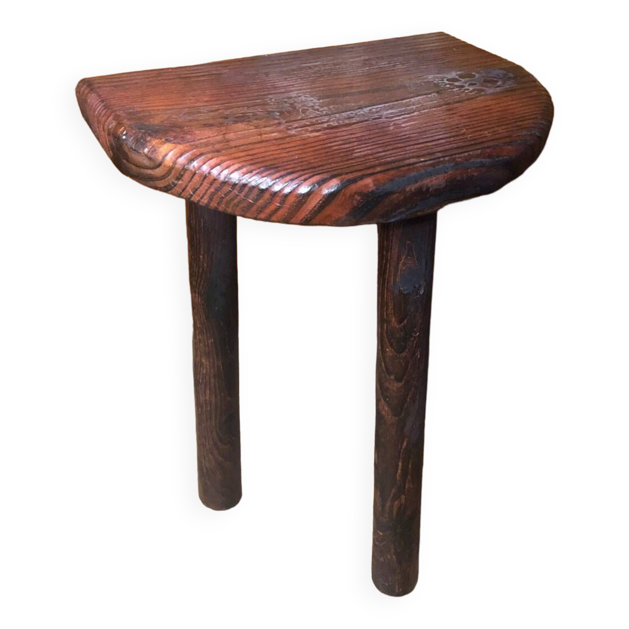Vintage half moon wooden tripod milking stool #a580
